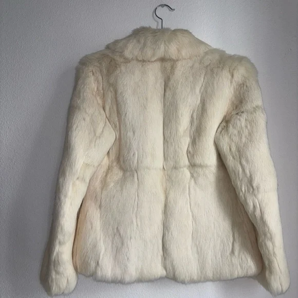 Vintage Genuine Rabbit Fur Coat Cream/ White Colored Size 6 - Picture 6 of 11